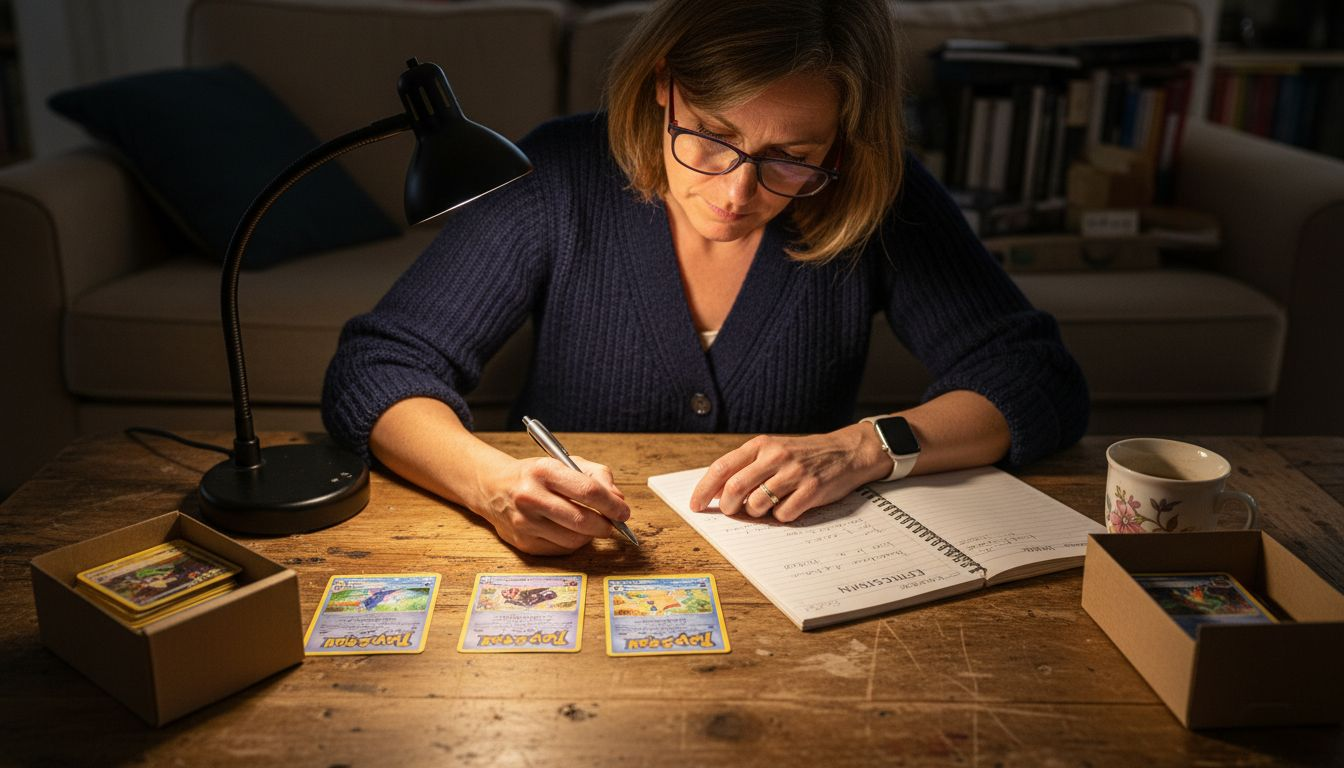 Un passionné examine attentivement des cartes rares présentant des erreurs d’impression.