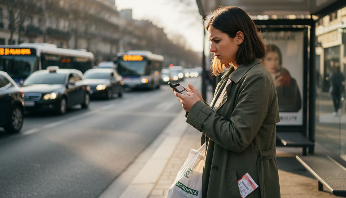 Un client s’impatiente face à la lenteur d’un site web alors qu’il navigue en plein centre-ville.