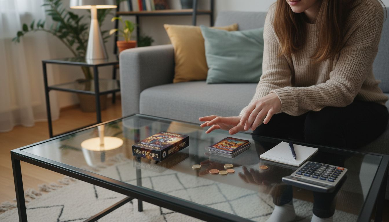 Une femme en train d’évaluer la valeur de différents paquets encore fermés.