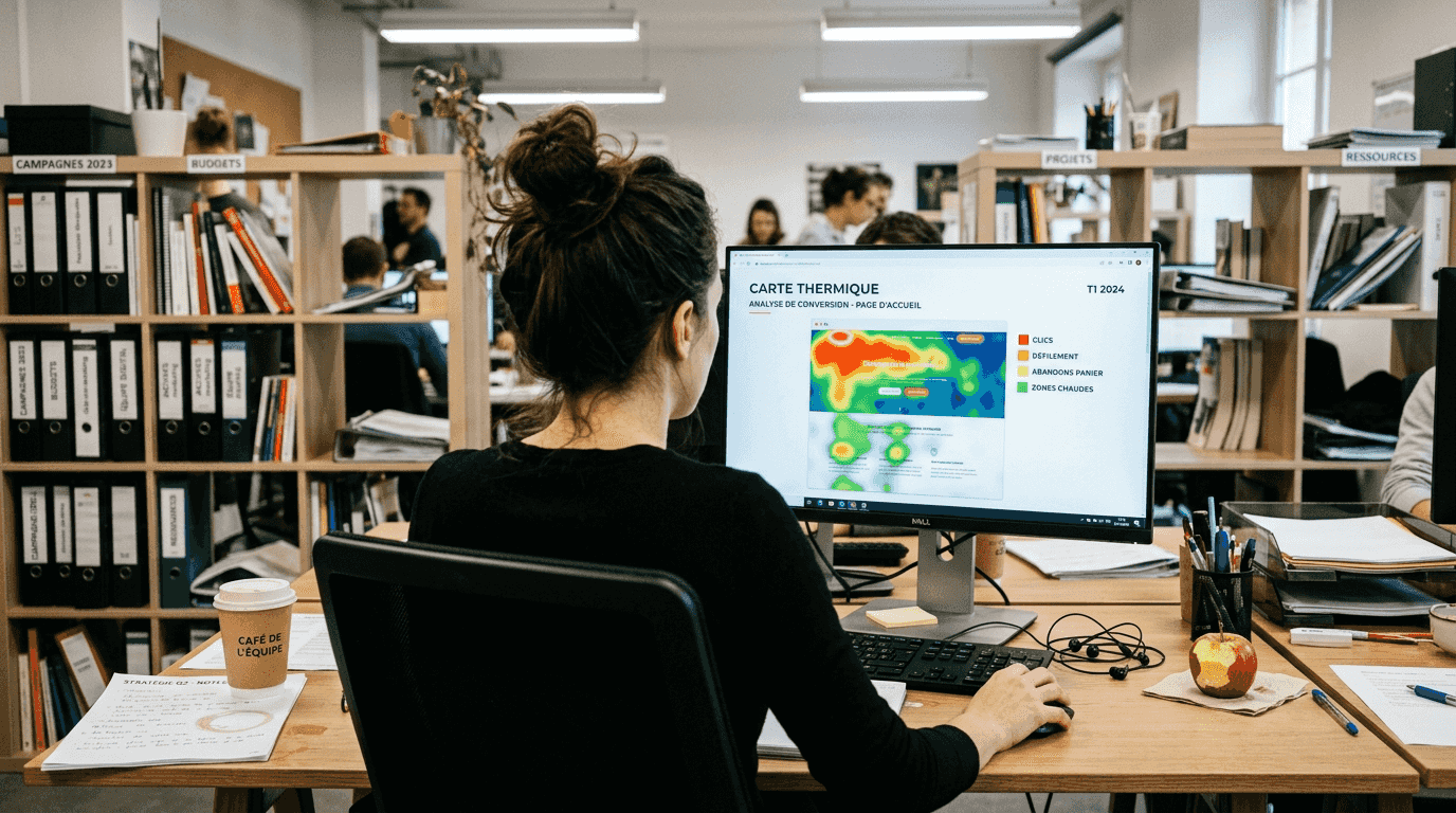 Un responsable marketing analyse le positionnement local de son entreprise sur son ordinateur.