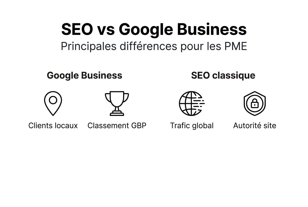 Infographie : les différences clés entre le référencement naturel et la fiche Google Business Profile