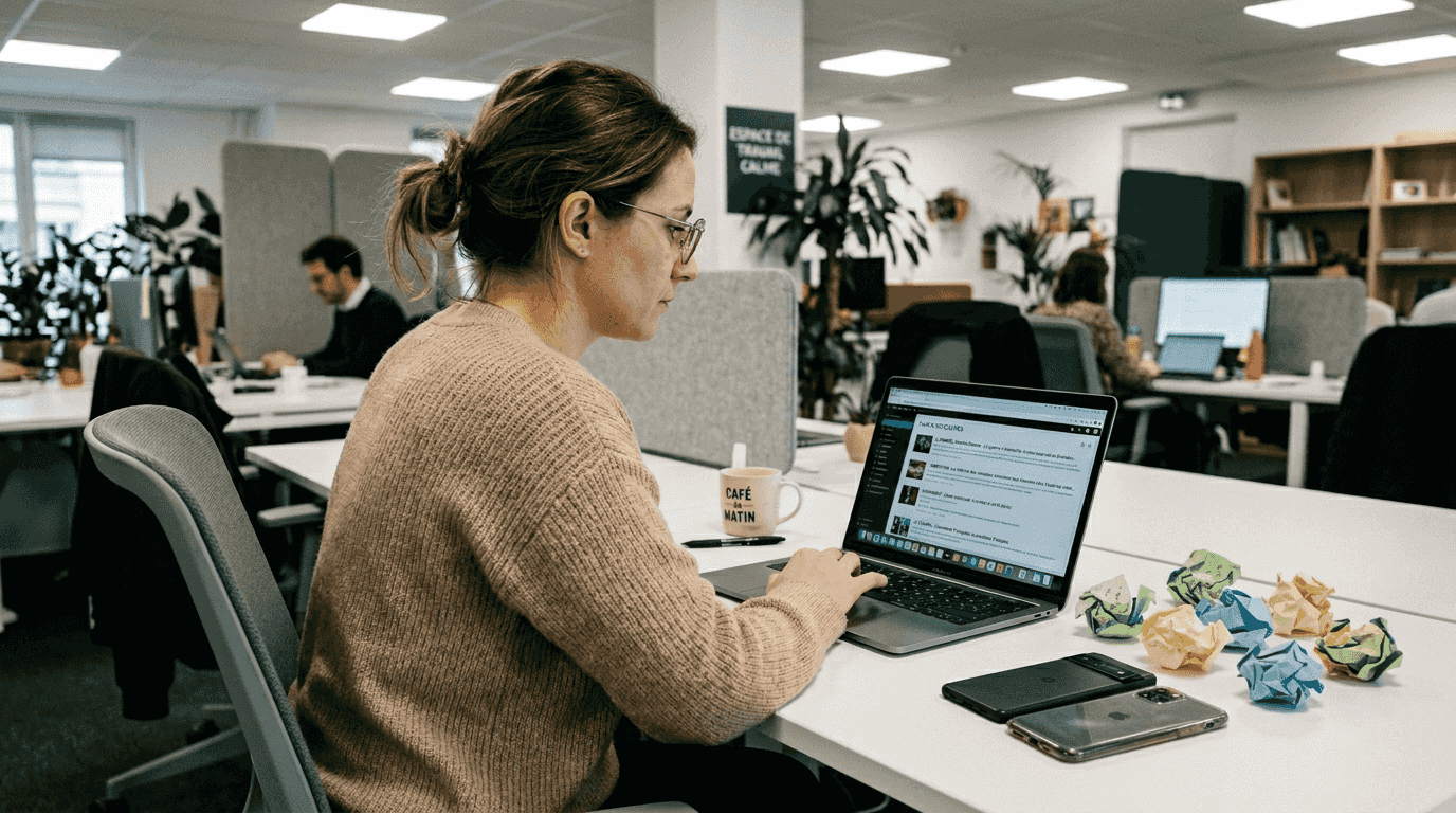 Une femme explore les dernières informations grâce à des plateformes qui centralisent ses différents flux de données.