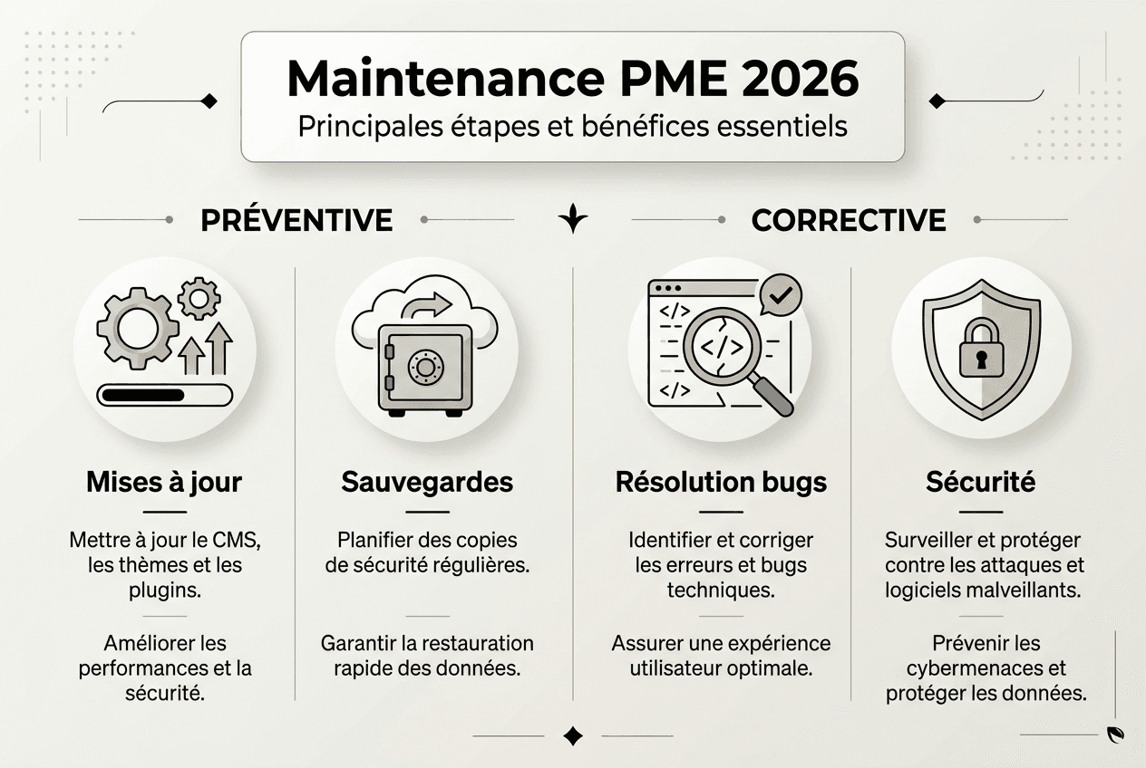 Infographie : les étapes clés pour assurer la maintenance d’un site web dédié aux PME