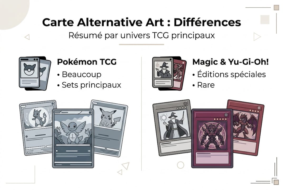 Infographie : comparaison des cartes alternatives Pokémon, Magic et Yu-Gi-Oh