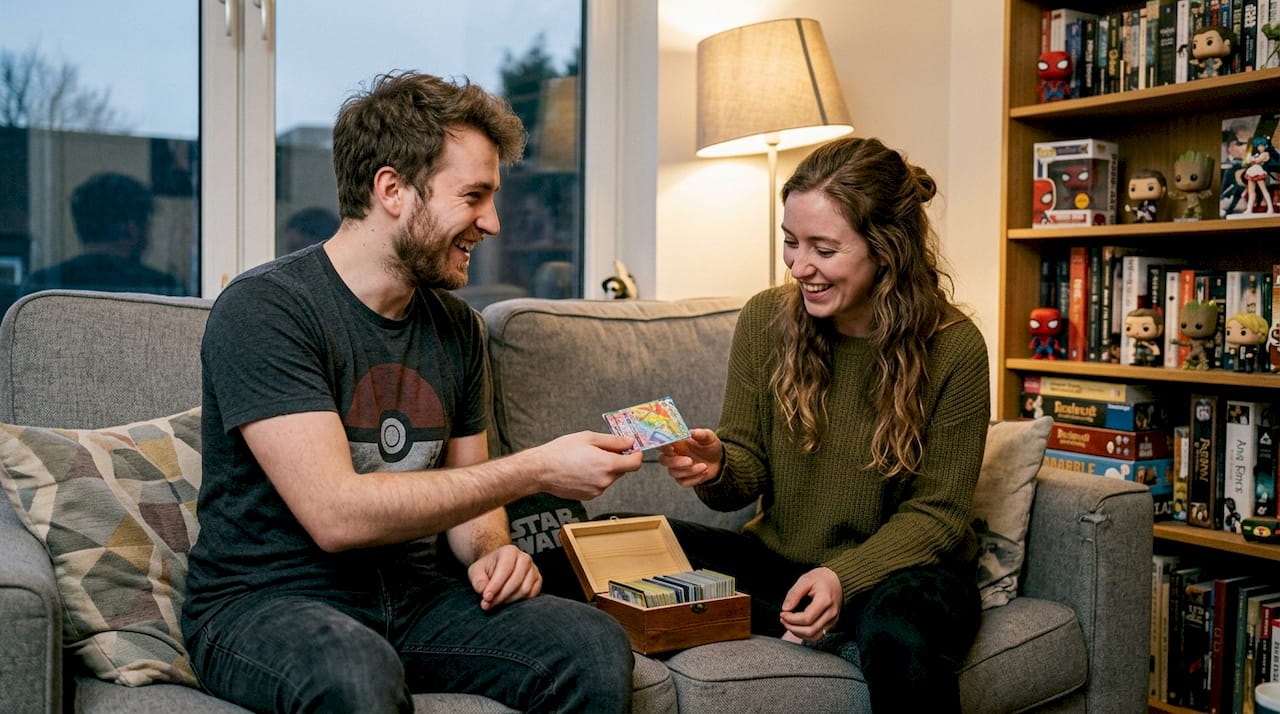 Installés confortablement sur le canapé, des amis s’échangent leurs plus belles cartes illustrées, sourire aux lèvres et complicité au rendez-vous.