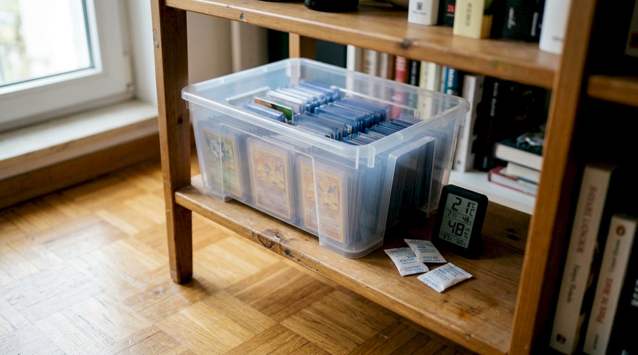 Boîte de rangement hermétique pour cartes à poser sur une étagère