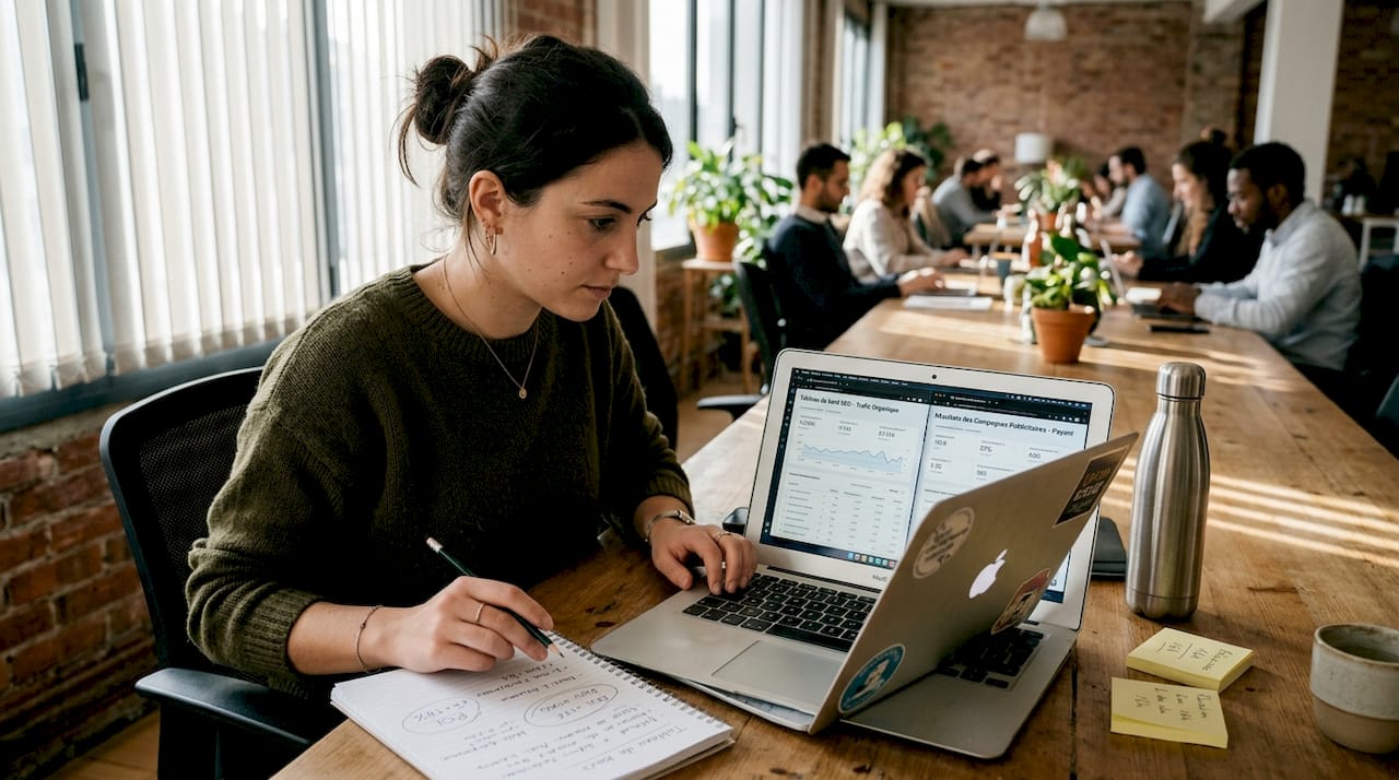 Un responsable examine de près les performances du référencement naturel et des campagnes publicitaires en ligne.
