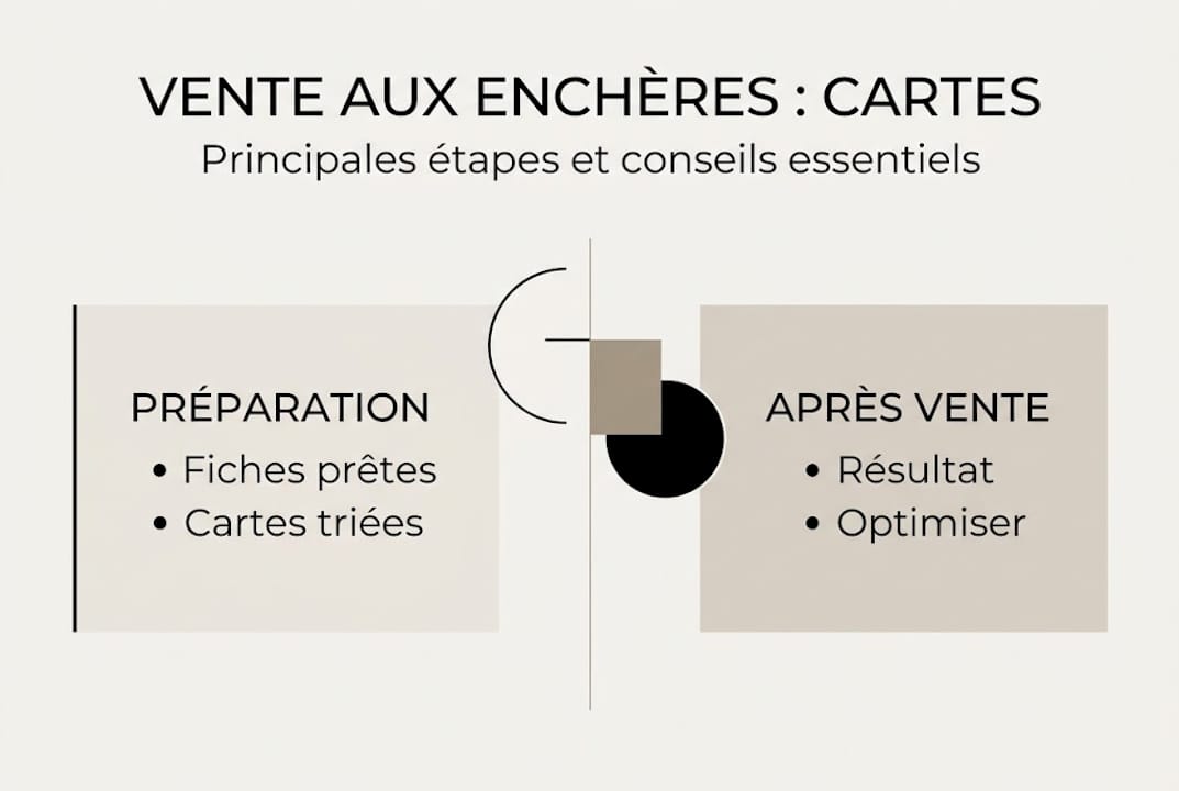 Découvrez en un coup d’œil les différentes étapes à suivre pour vendre vos cartes aux enchères grâce à cette infographie.