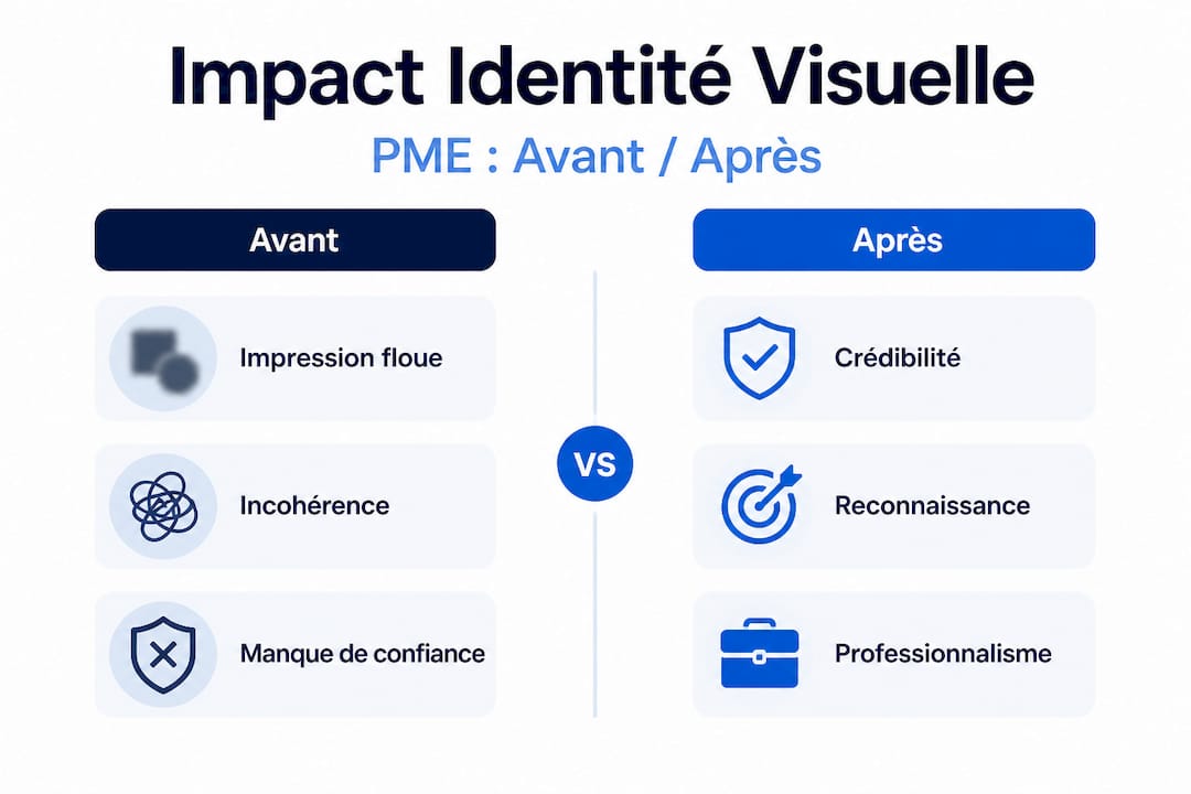 Infographie : l’impact d’une identité visuelle forte sur les PME, avant/après