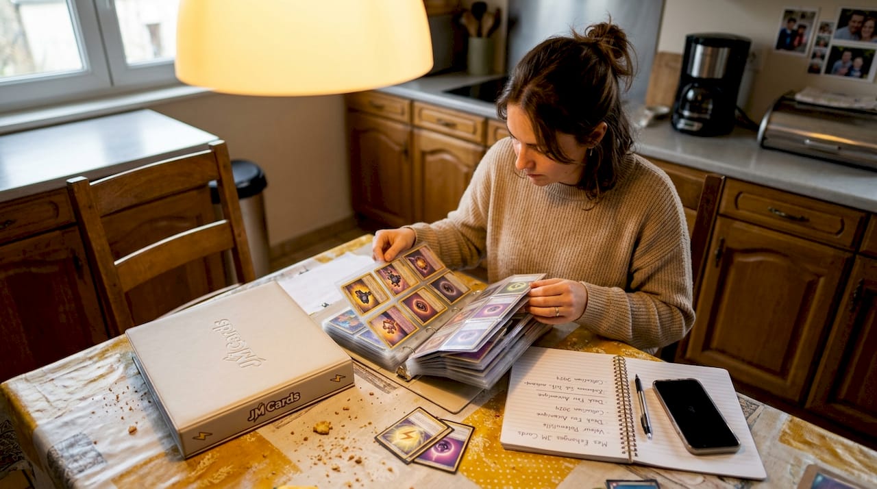 Une femme feuillette un classeur rempli de cartes thématiques.