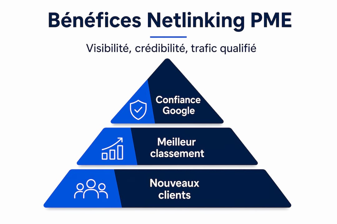 Infographie : les bénéfices du netlinking pour les PME, classés par ordre d’importance