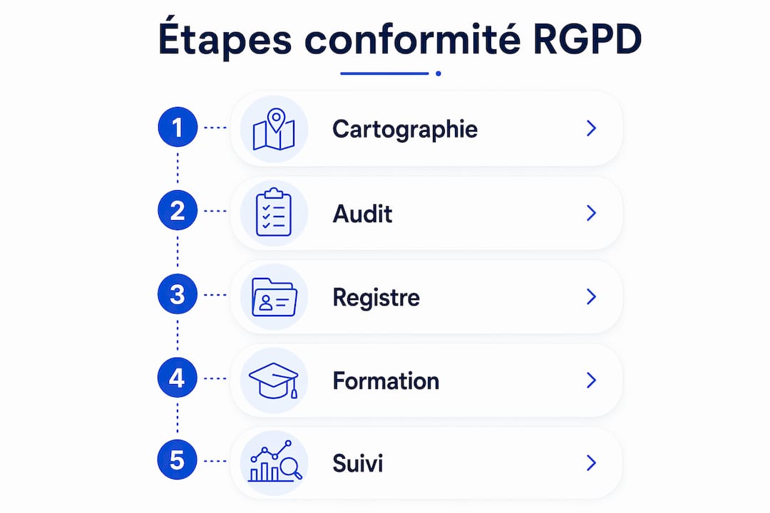 Les grandes étapes pour se mettre en conformité avec le RGPD, en un coup d’œil