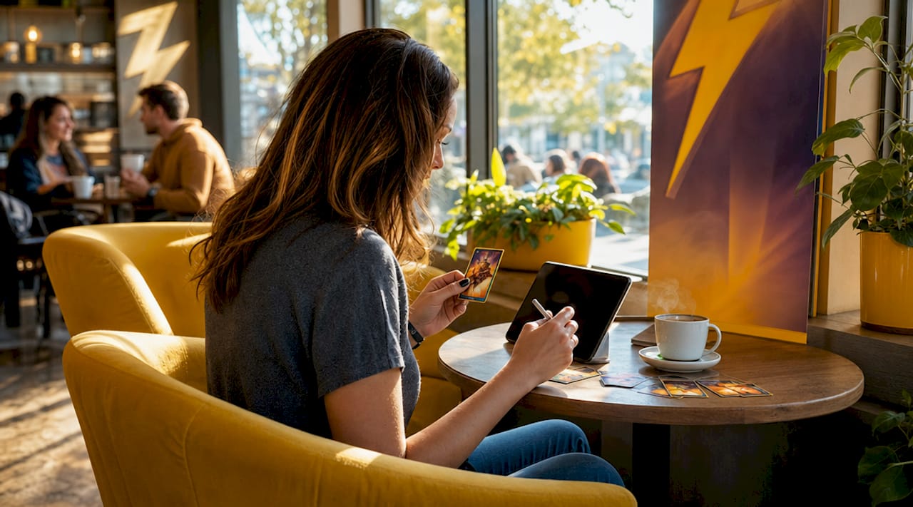 Des mains analysant des données marketing sur une tablette