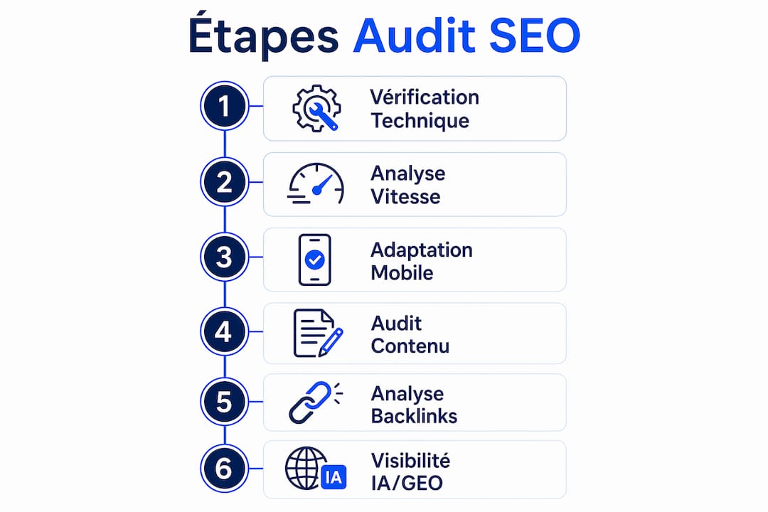Les grandes étapes d’un audit SEO présentées en infographie
