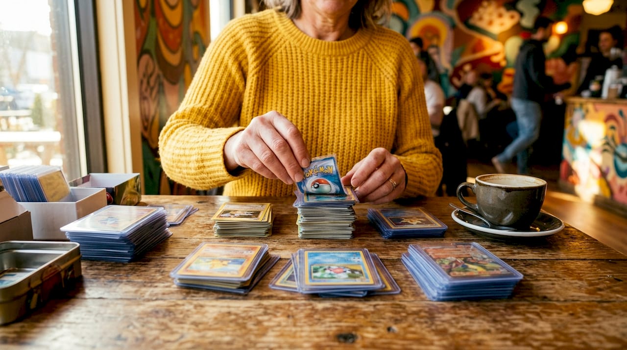 Des mains en train de trier des cartes à collectionner