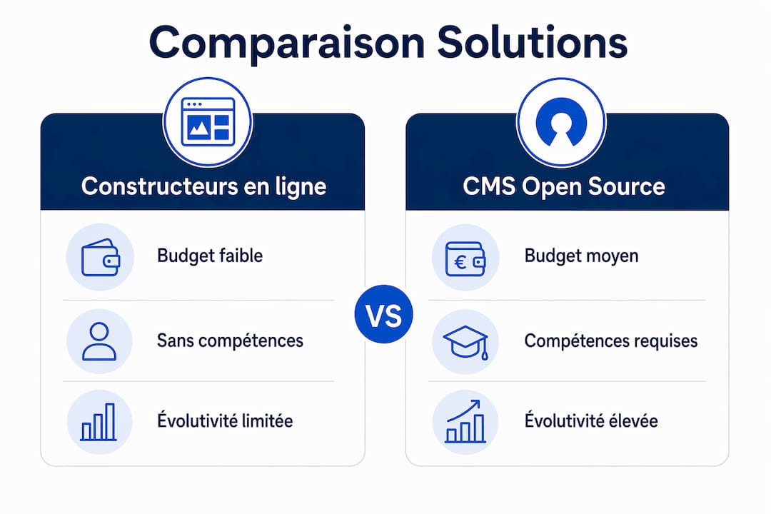 Comparatif visuel des différentes solutions pour créer un site web adapté aux PME