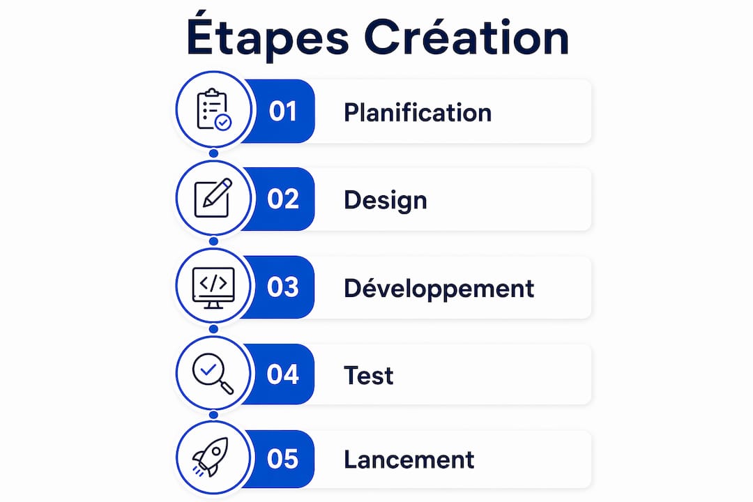 Découvrez en infographie les différentes étapes pour créer un site vitrine, de la conception à la mise en ligne.