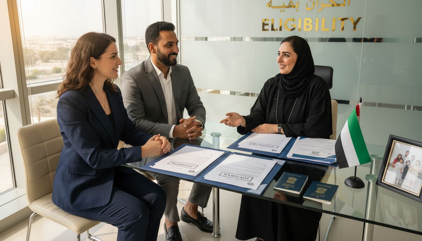 Couple meeting legal consultant for UAE marriage