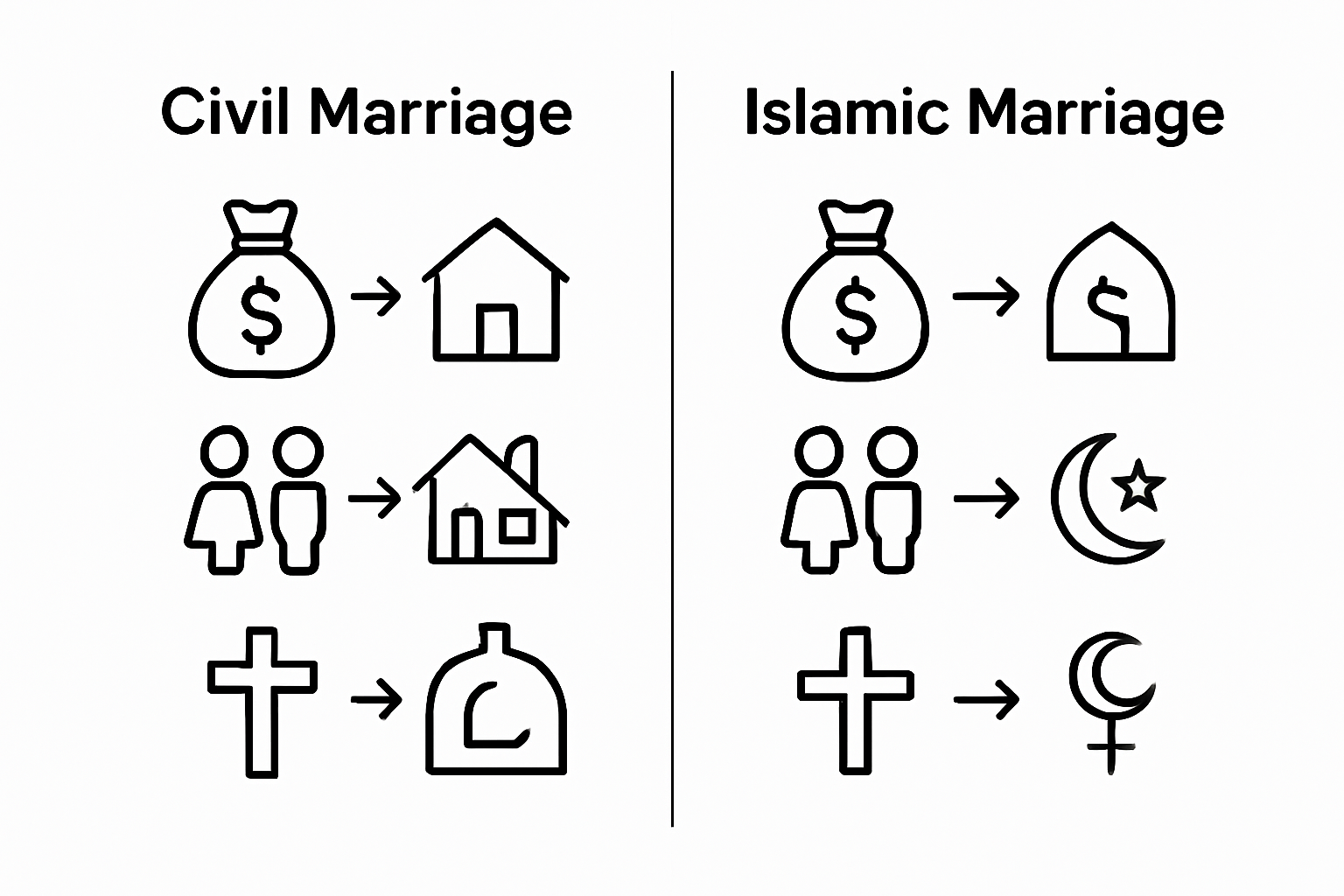Infographic comparing civil and Islamic marriage rights UAE