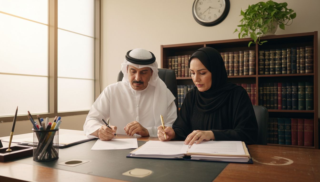 Couple signing Islamic marriage papers UAE
