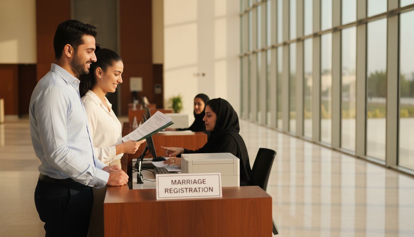 Couple registering civil marriage at court