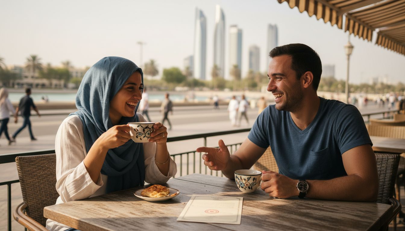 Expat couple relaxing after UAE marriage