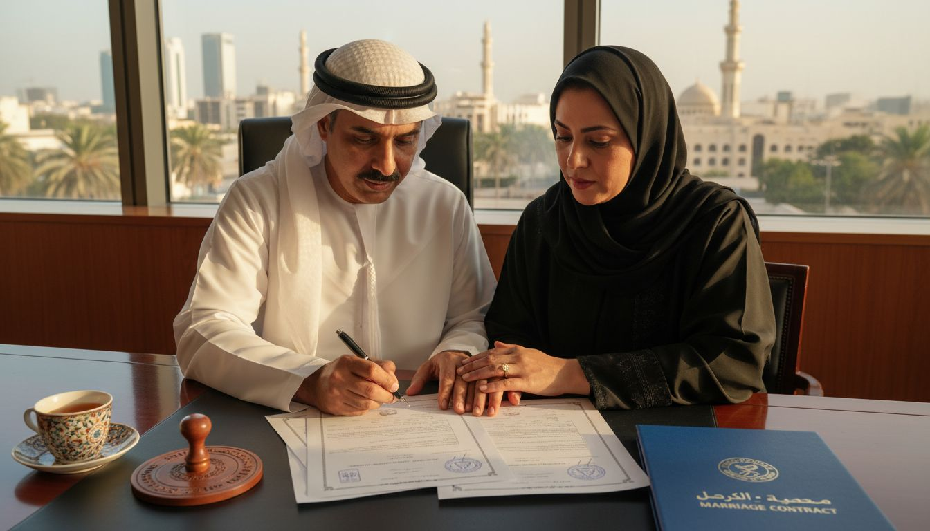 Couple signing marriage papers Abu Dhabi