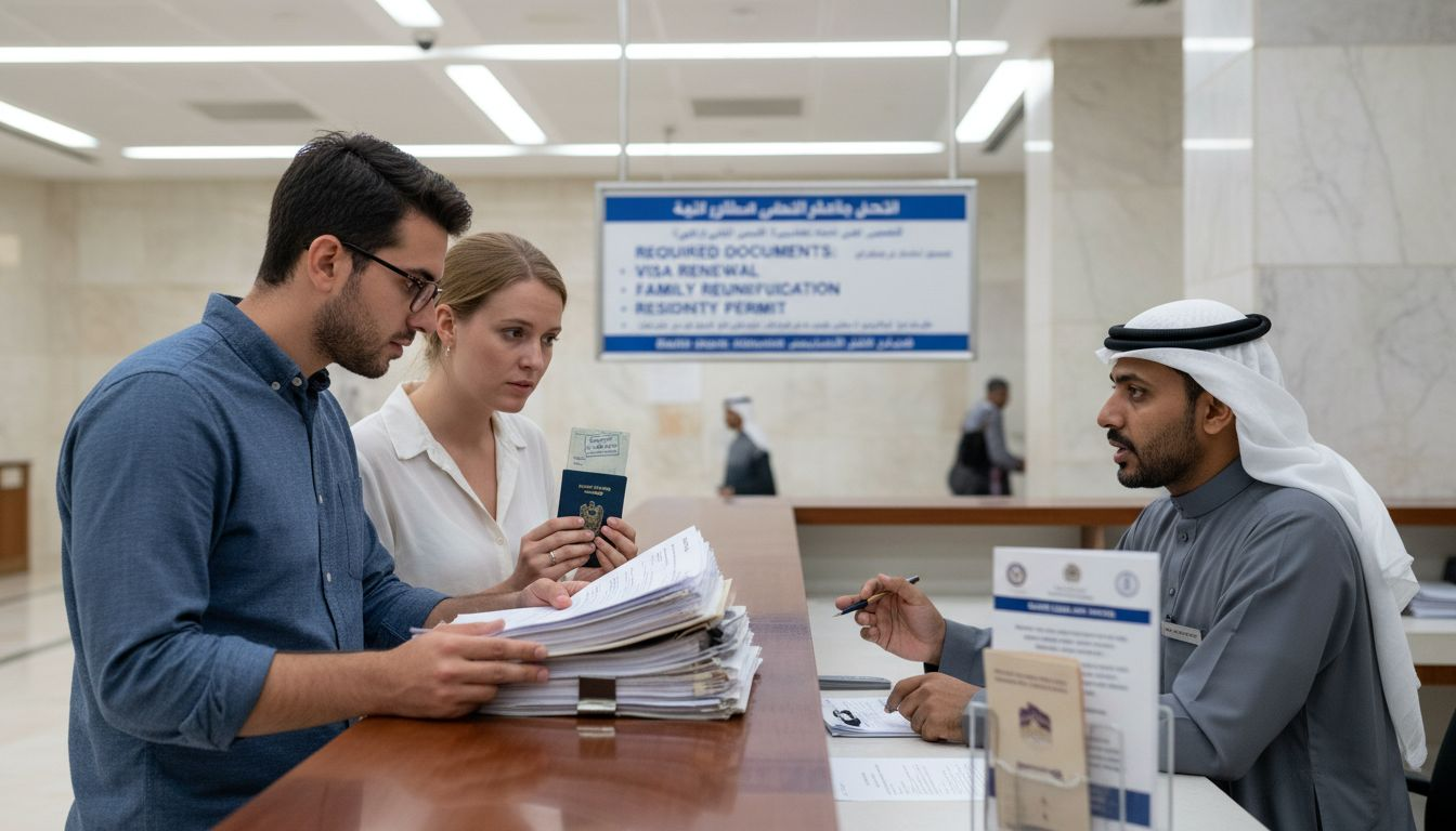 Expatriate couple with marriage paperwork