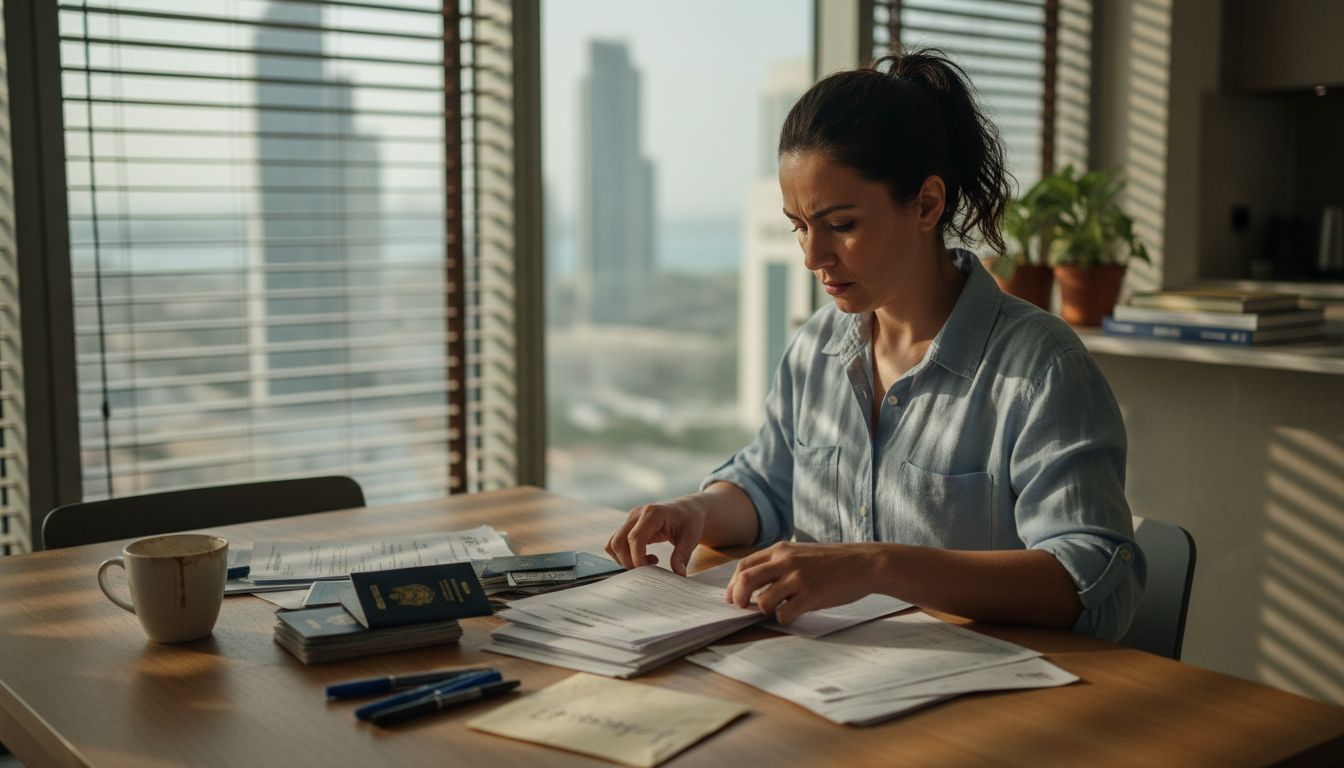 Organizing marriage documents at table