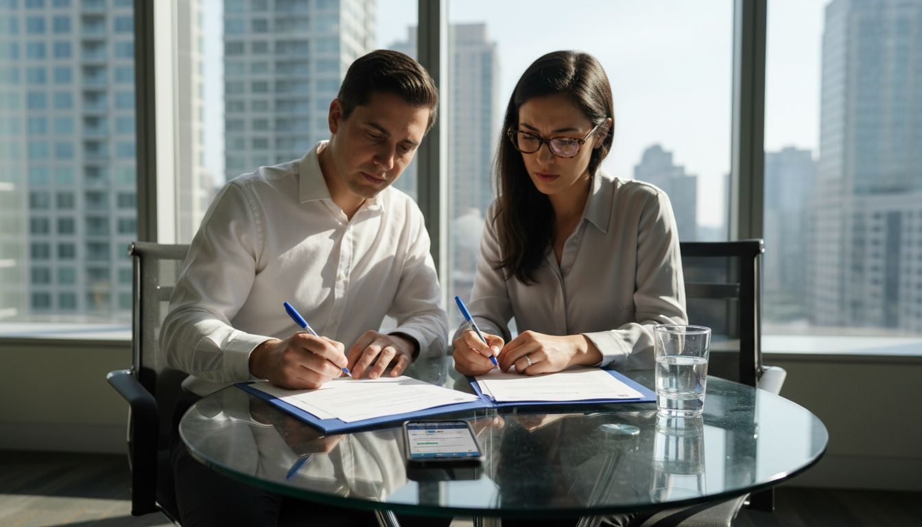 Expat couple signing UAE marriage documents