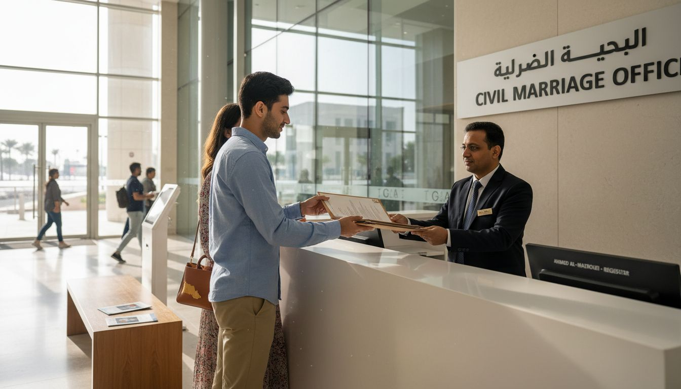Expat couple at UAE civil marriage office
