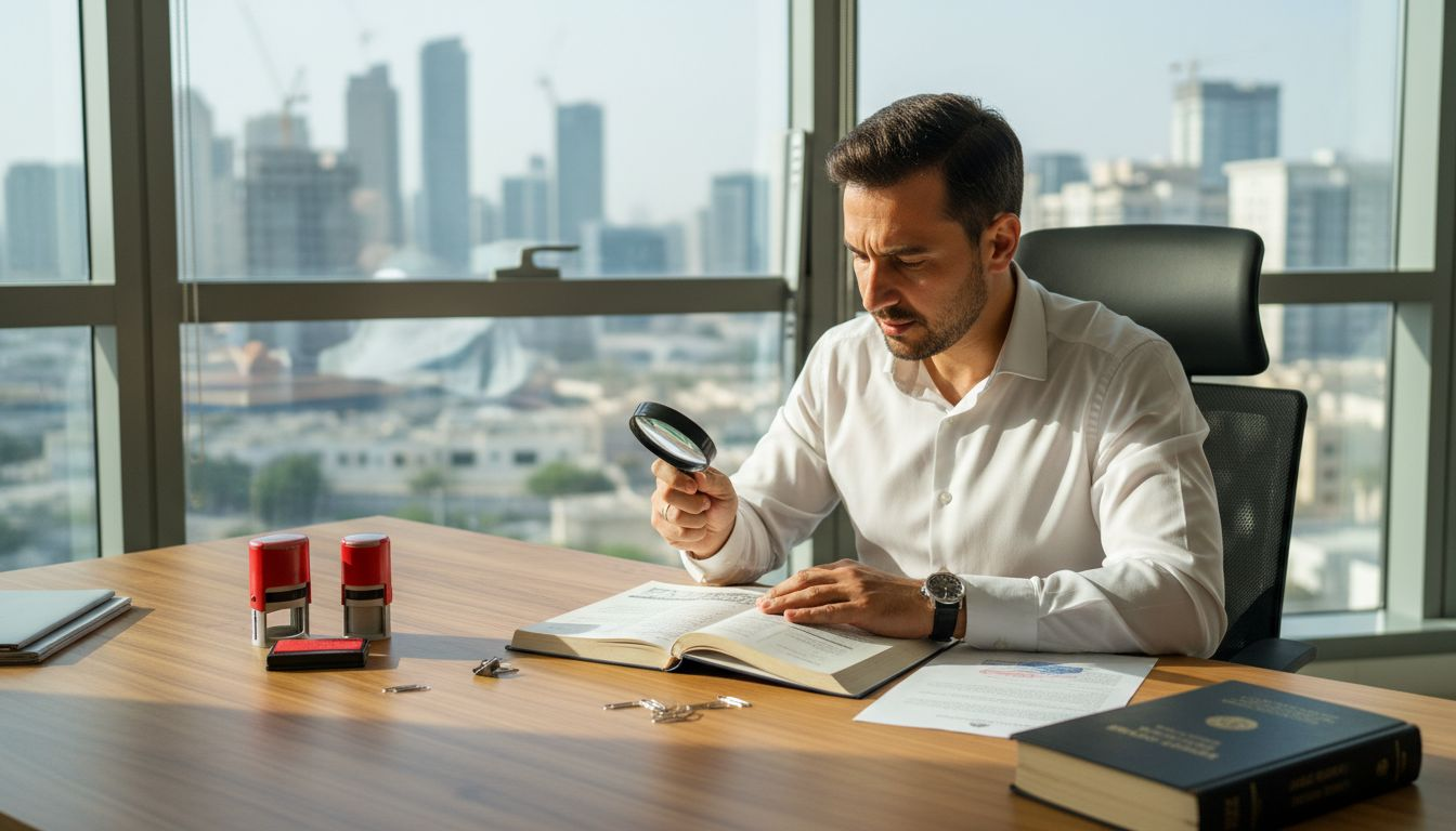 Translator checking marriage certificate in Dubai office