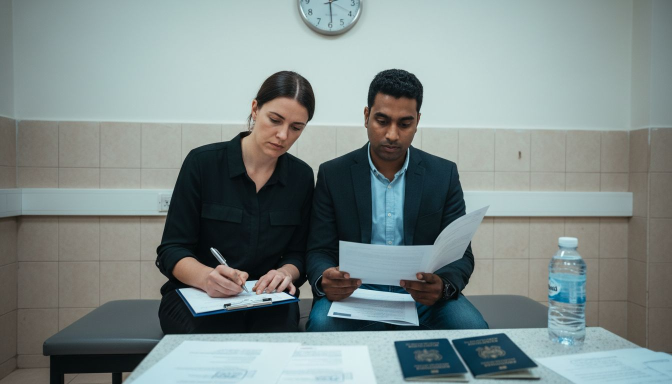 Expat couple signing marriage documents in UAE office