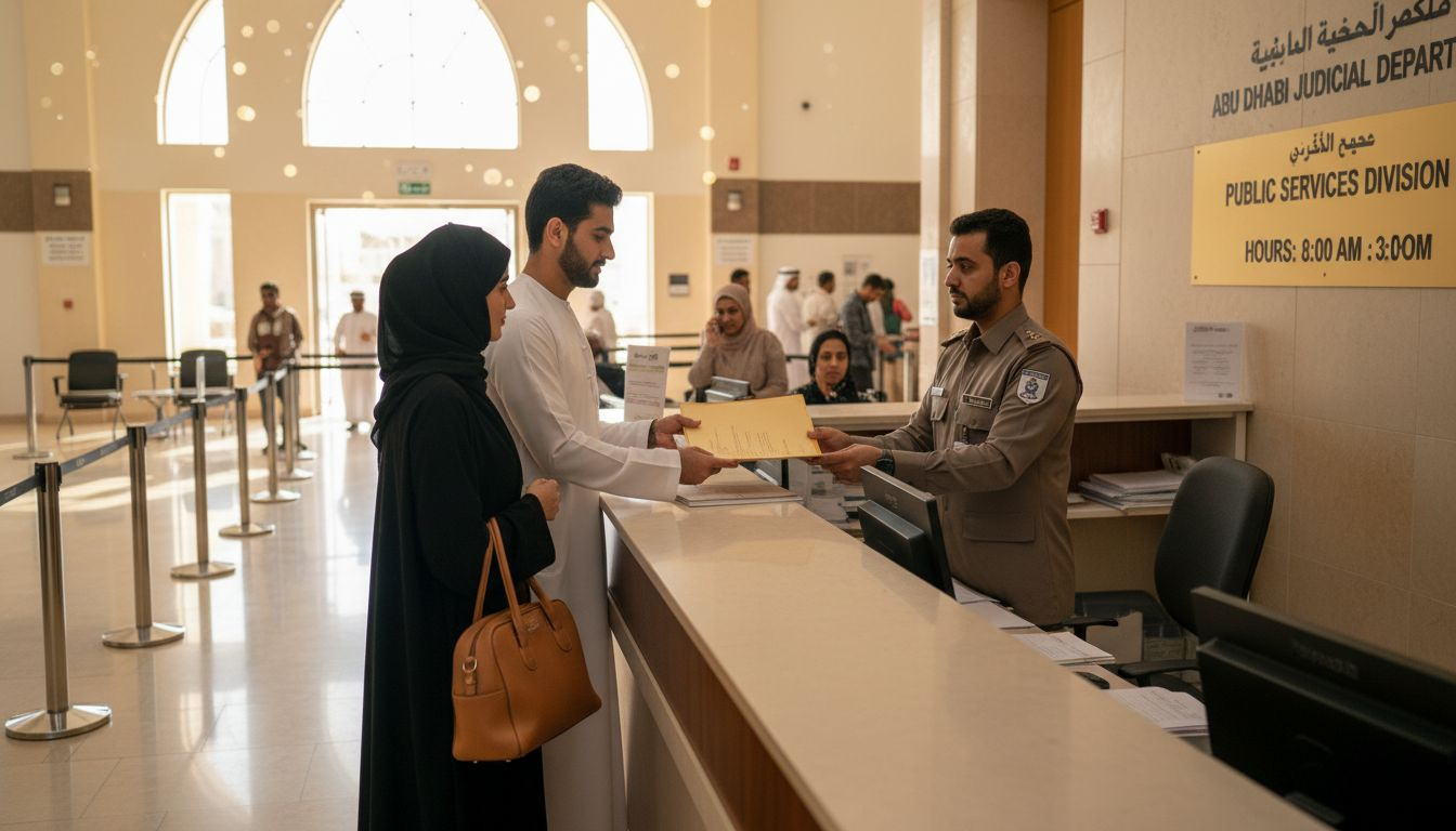 Emirati couple registering marriage at Abu Dhabi government office
