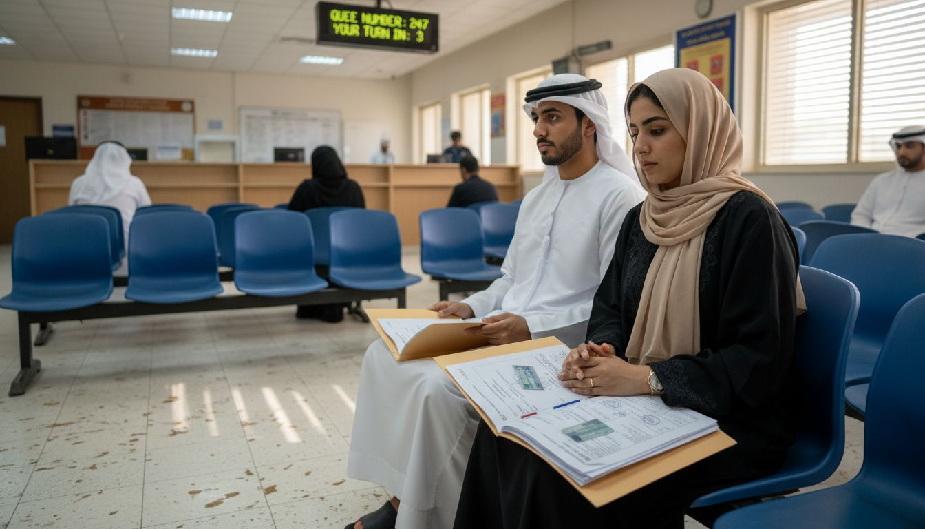 Emirati couple with documents at Sharia court UAE