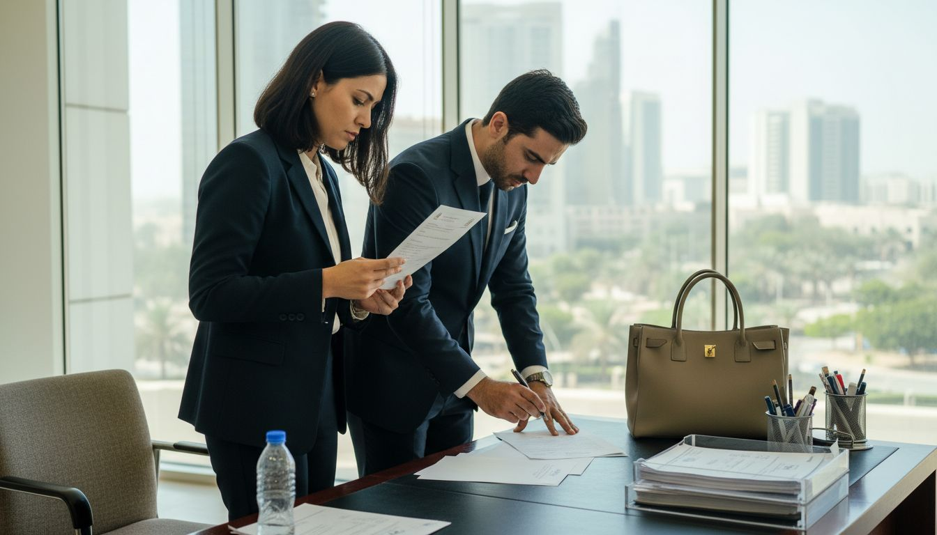 Expat couple finalizing marriage paperwork UAE