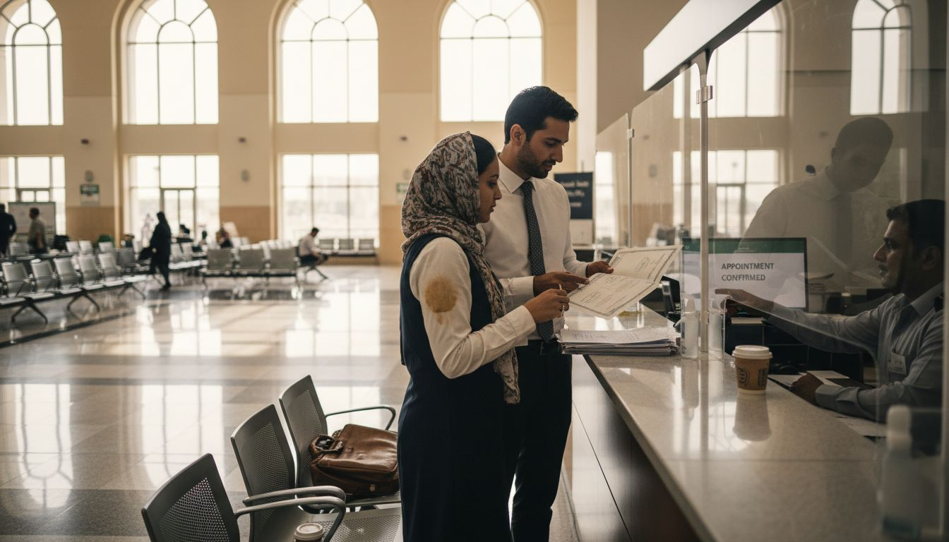 Expat couple at UAE document counter
