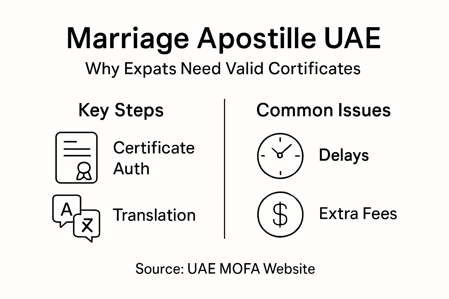 Infographic on UAE marriage apostille steps and issues