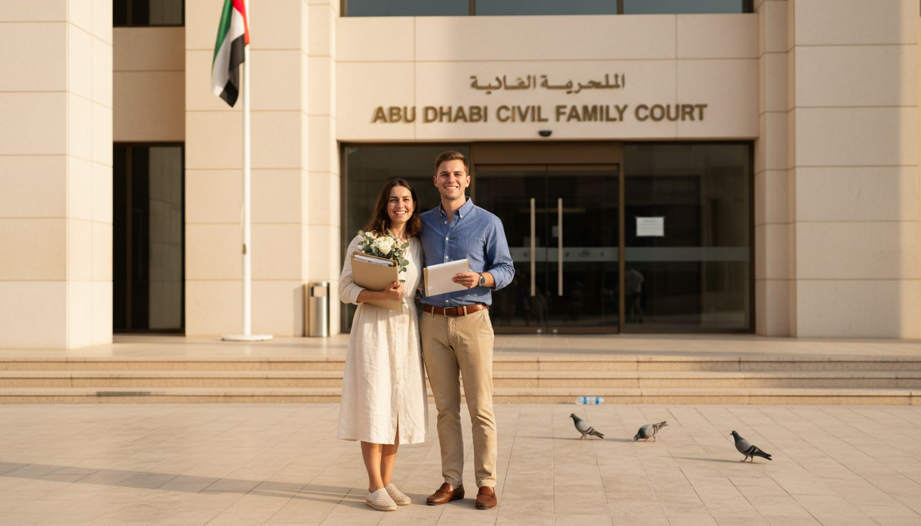 Expat couple at Abu Dhabi Civil Court entry