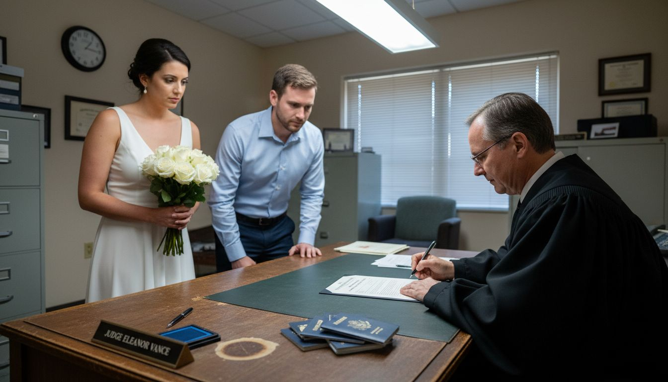 Couple signs civil wedding paperwork in UAE