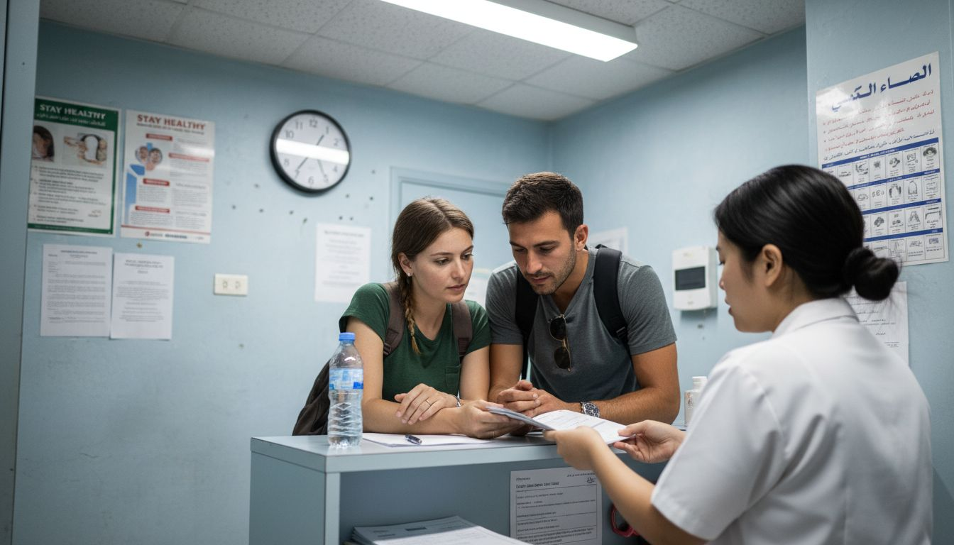 Couple receiving premarital medical documents UAE