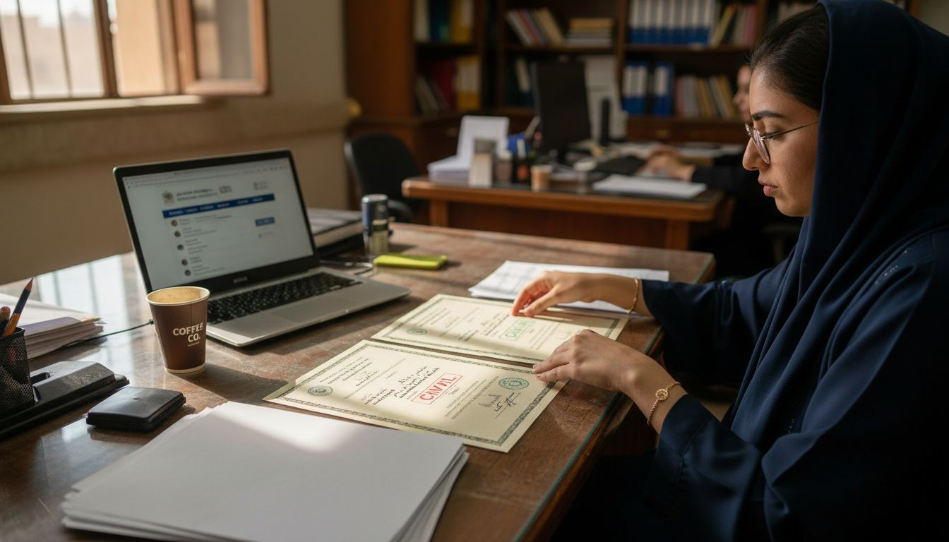 Official reviewing civil and Islamic marriage documents