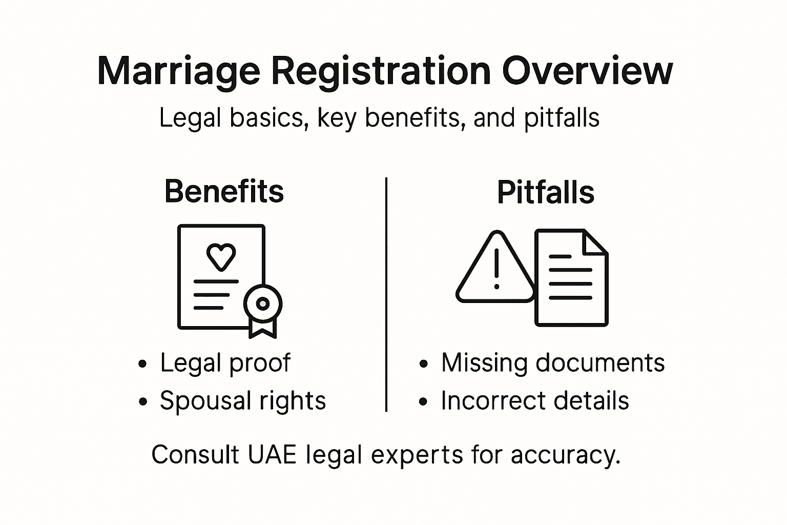 Infographic showing benefits and pitfalls of marriage registration