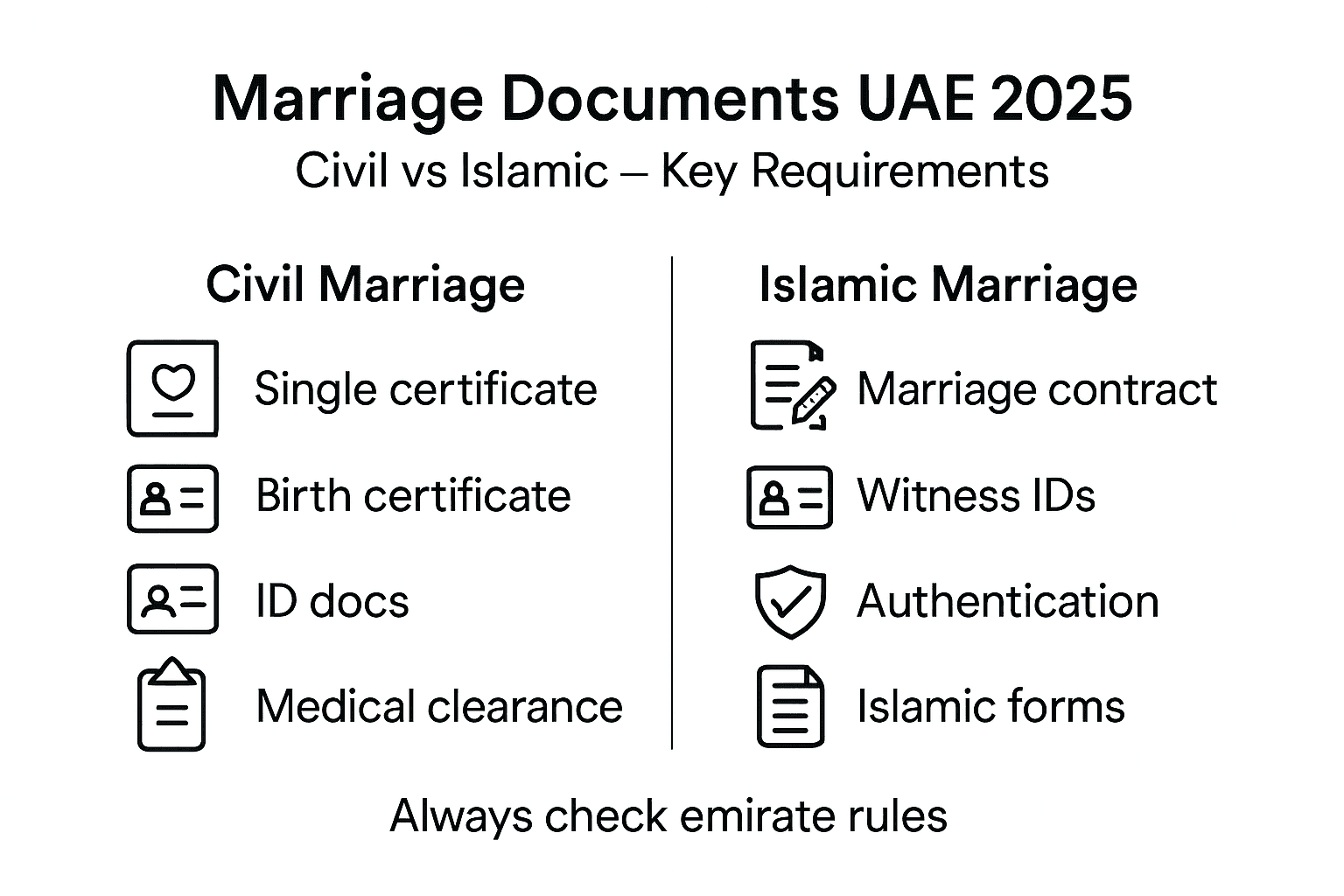 Infographic showing UAE marriage documents comparison