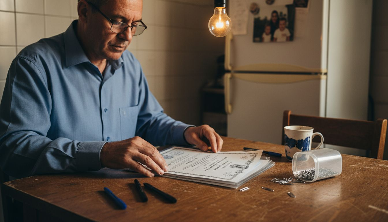 Person securing marriage certificate at home