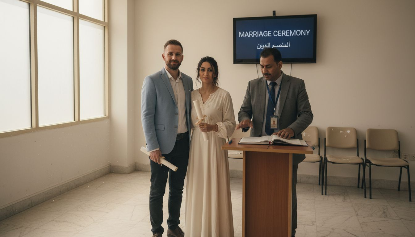 Newlyweds completing UAE marriage ceremony