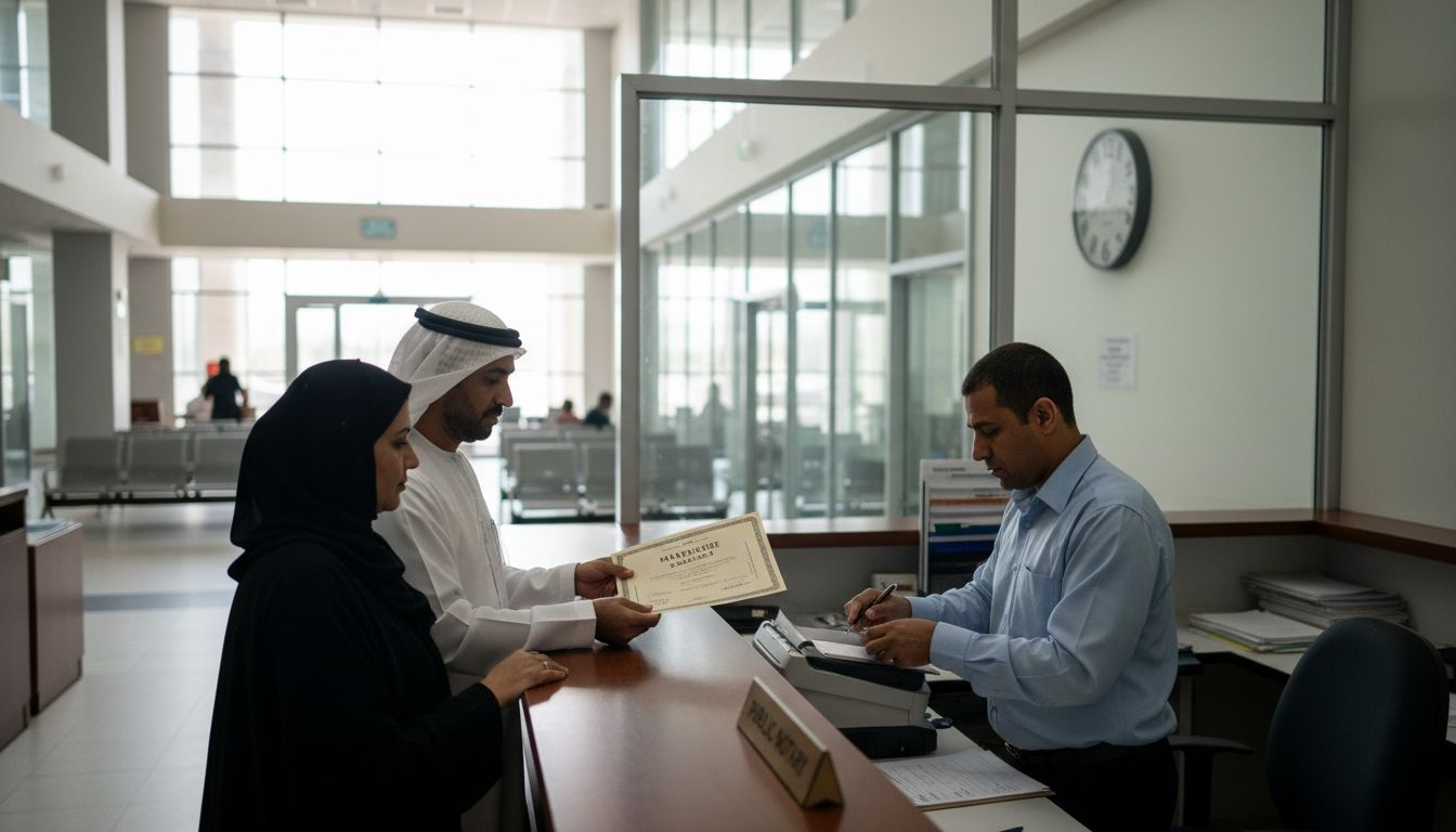 Couple submits marriage certificate at UAE notary