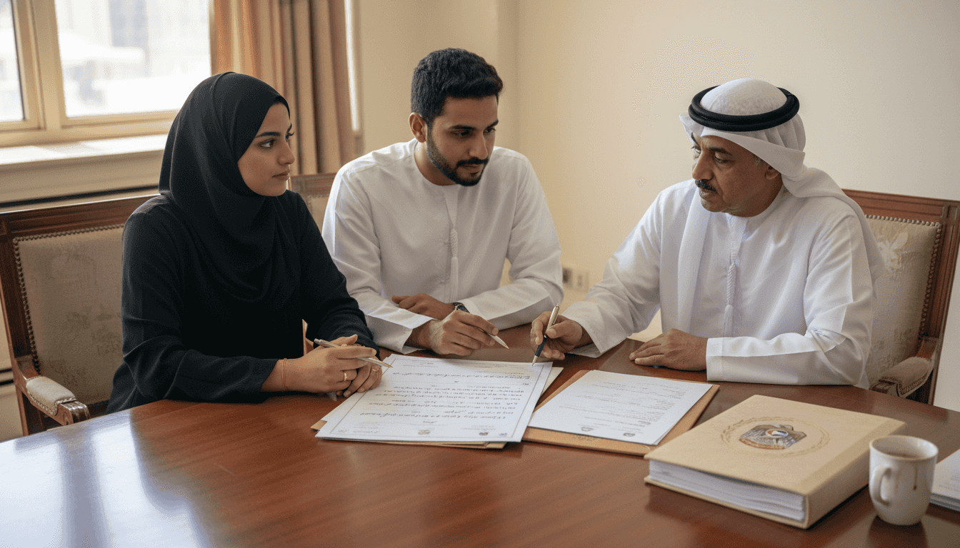 Couple signing Islamic marriage contract in UAE