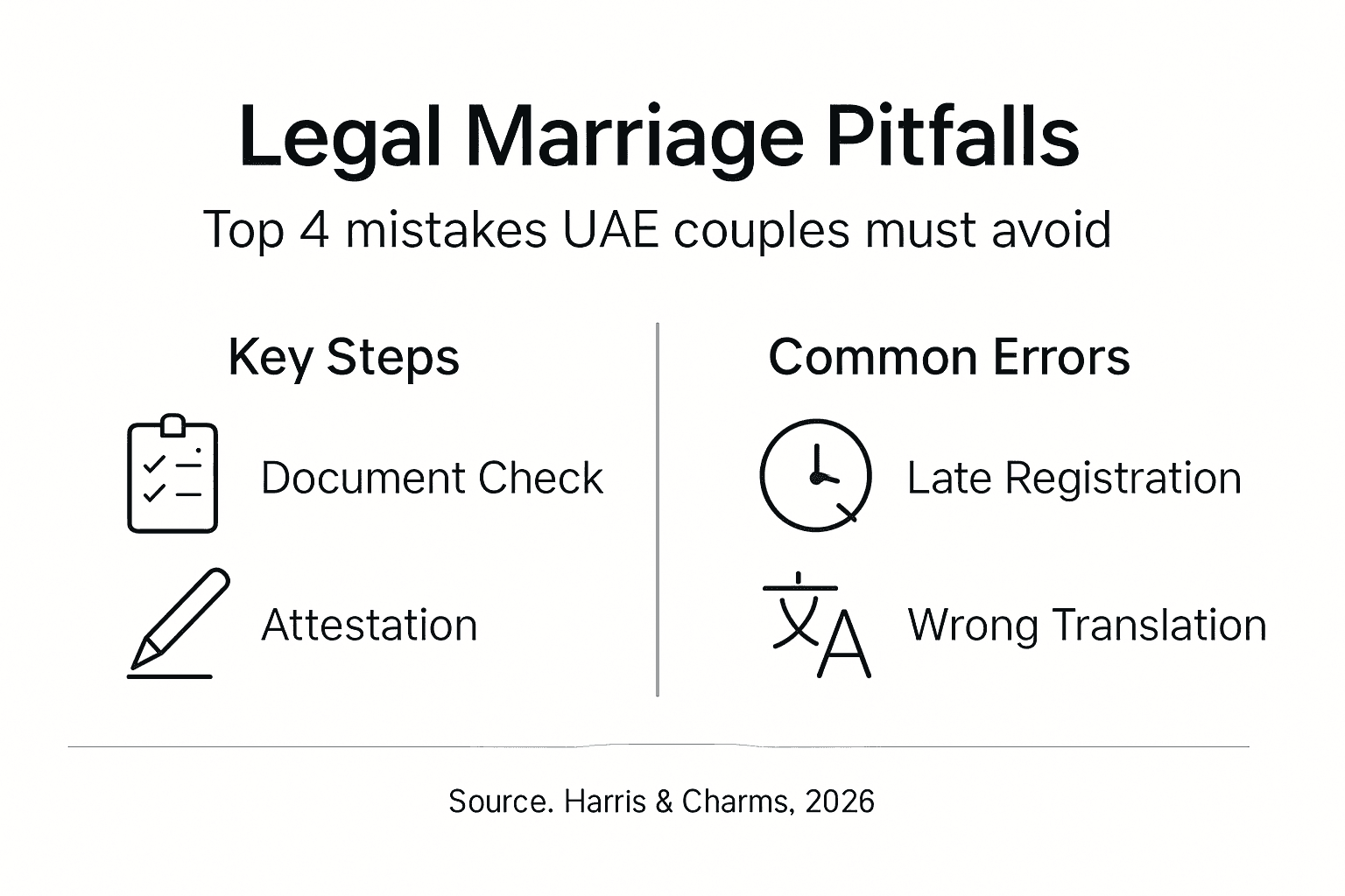 Infographic summarizing marriage abroad pitfalls and key steps
