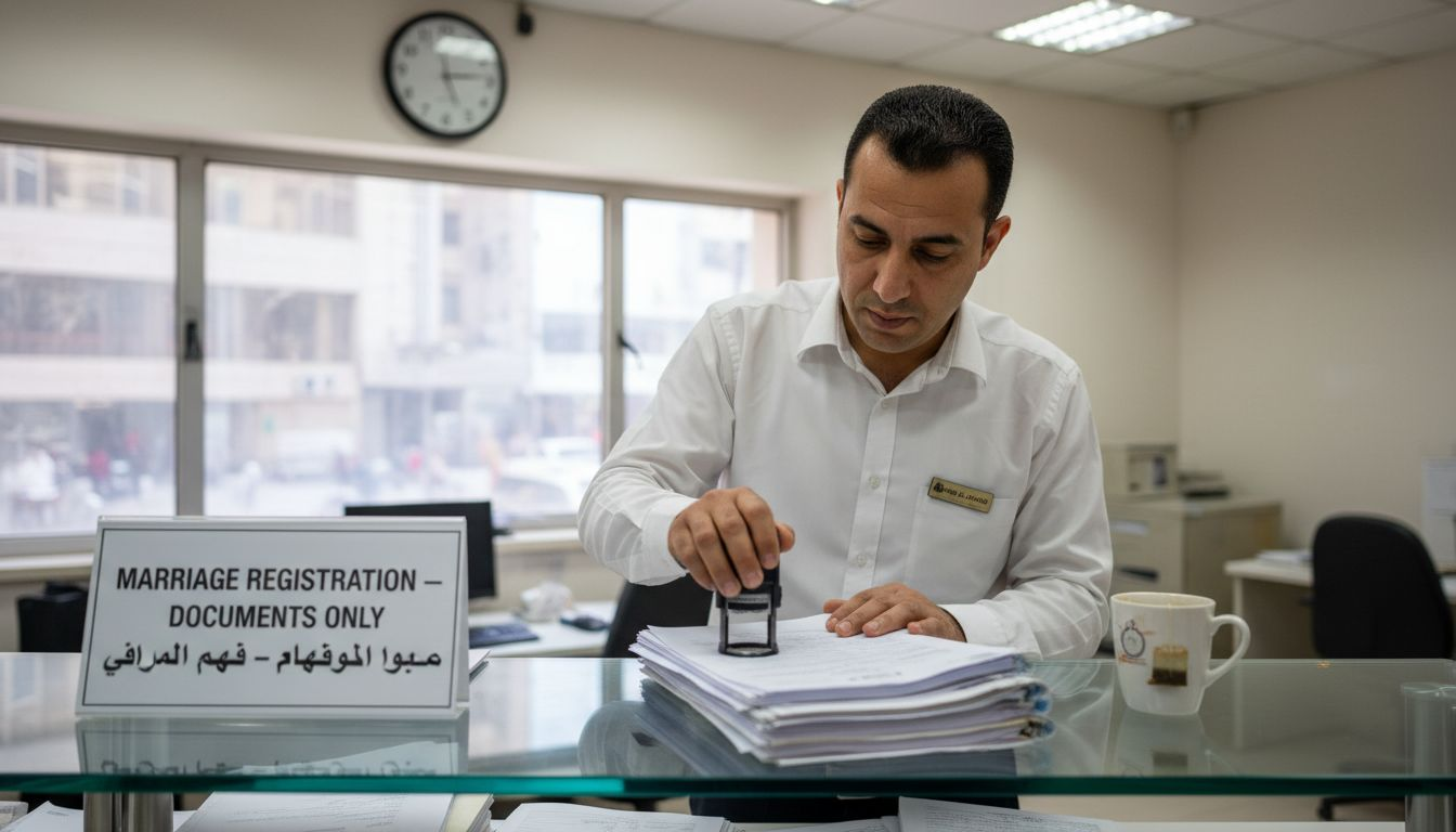 Marriage certificate paperwork in UAE office